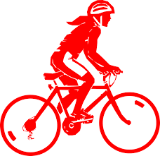vrouw op racefiets met helm afgebeeld in rood